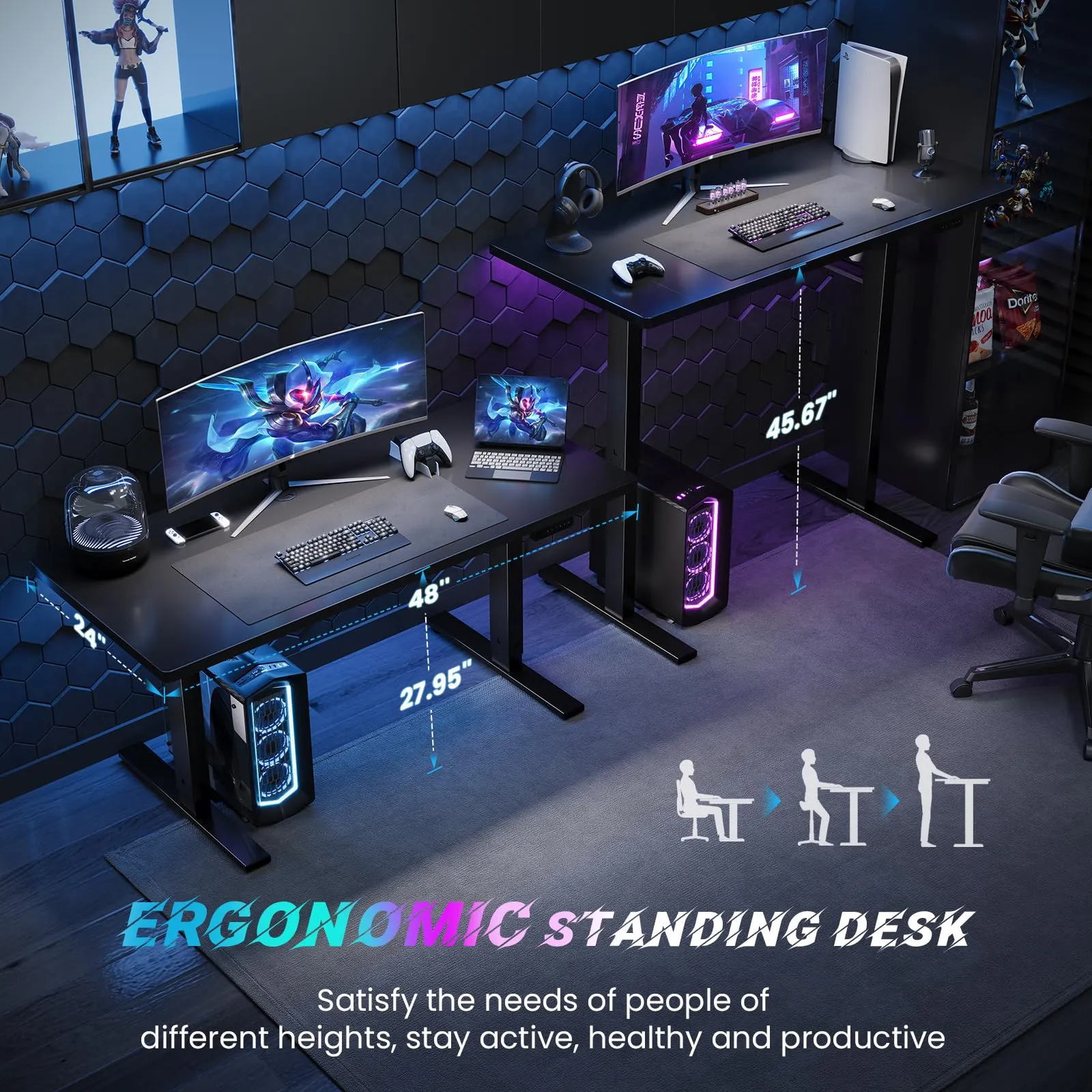 SIAGO Electric Standing Desk Adjustable - 48 x 24 Inch Sit Stand up Desk with Cable Management - 3 Memory Preset Adjustable Height Desk Computer Home Office Desk