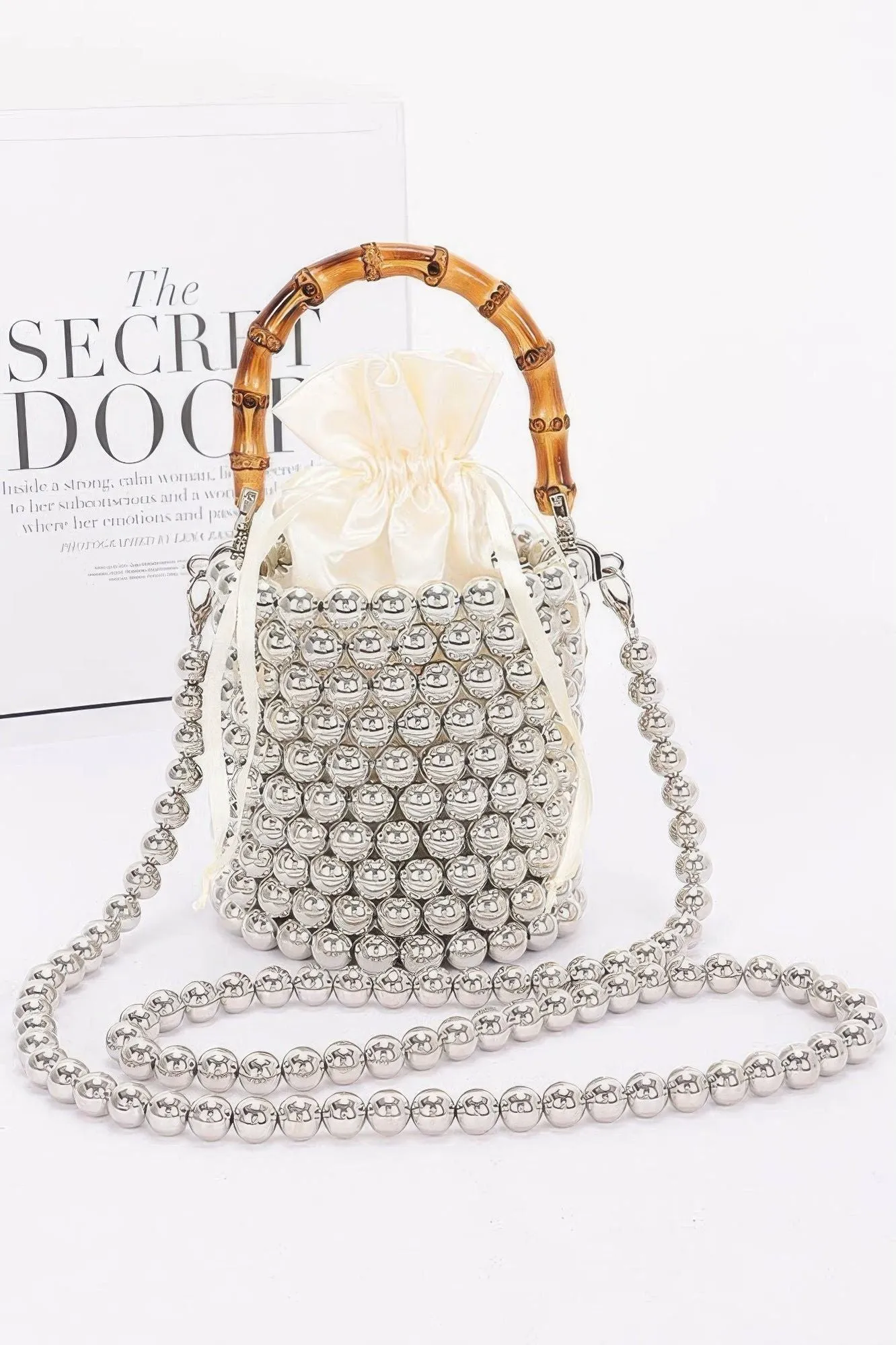 Silver Ball Bamboo Handle Barrel Bag