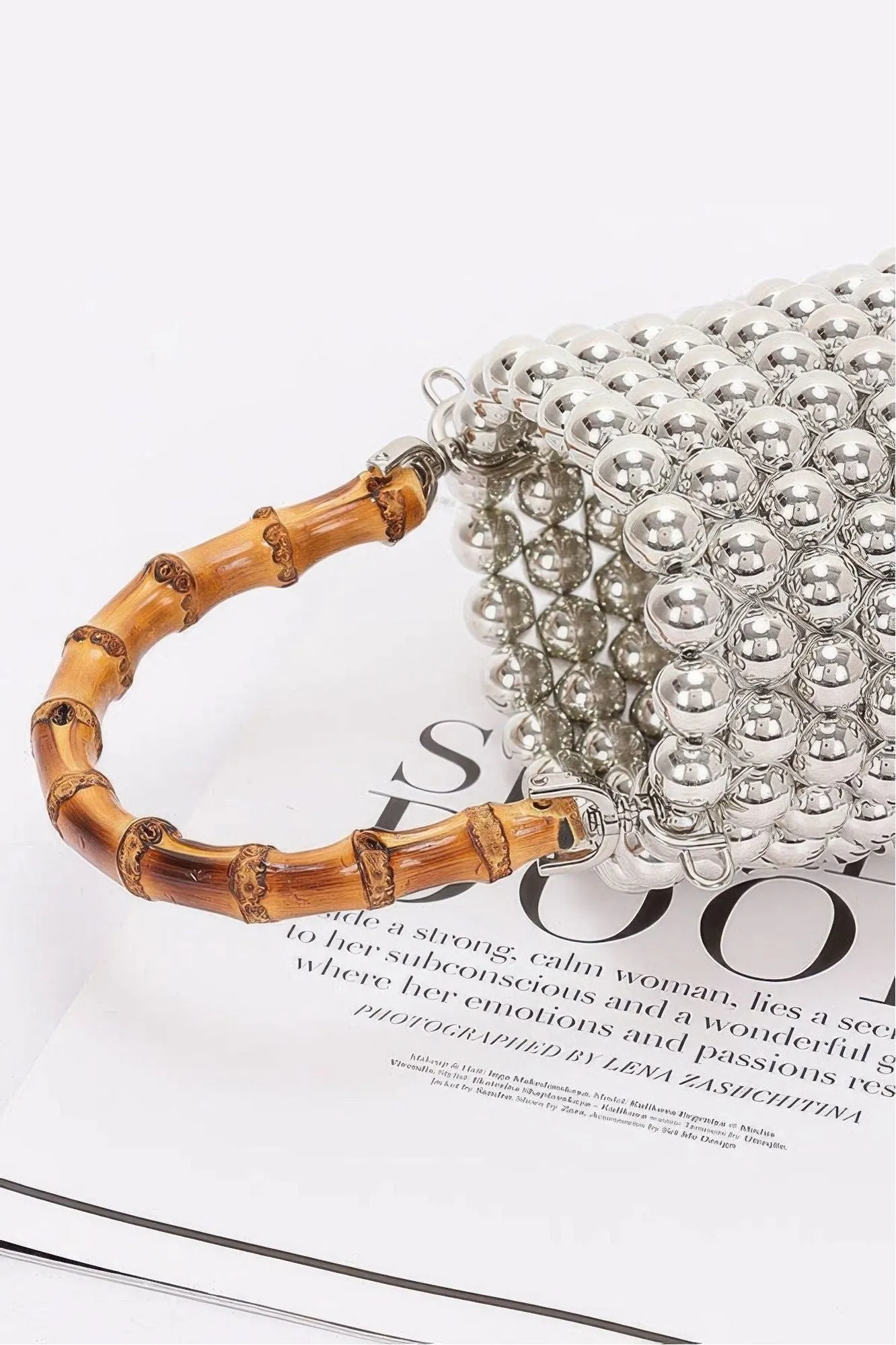 Silver Ball Bamboo Handle Barrel Bag