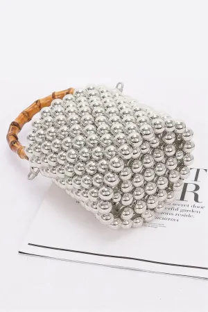 Silver Ball Bamboo Handle Barrel Bag