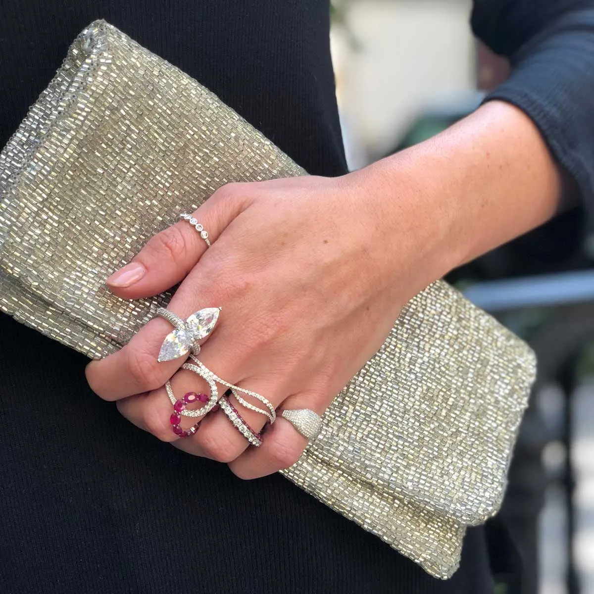 Silver Beaded Clutch