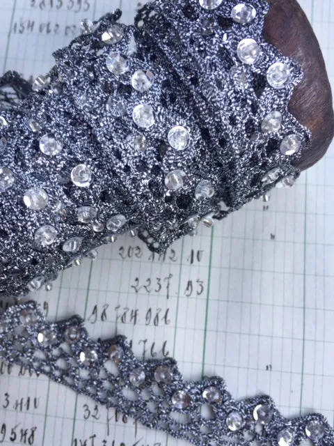 silver trim with crystals.