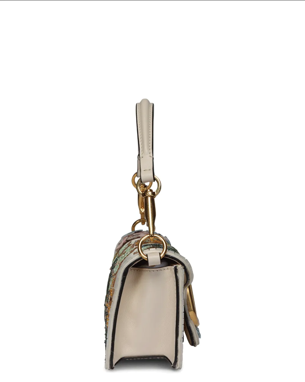 Small Loco Flower Bird Beaded Shoulder Bag in Light Ivory