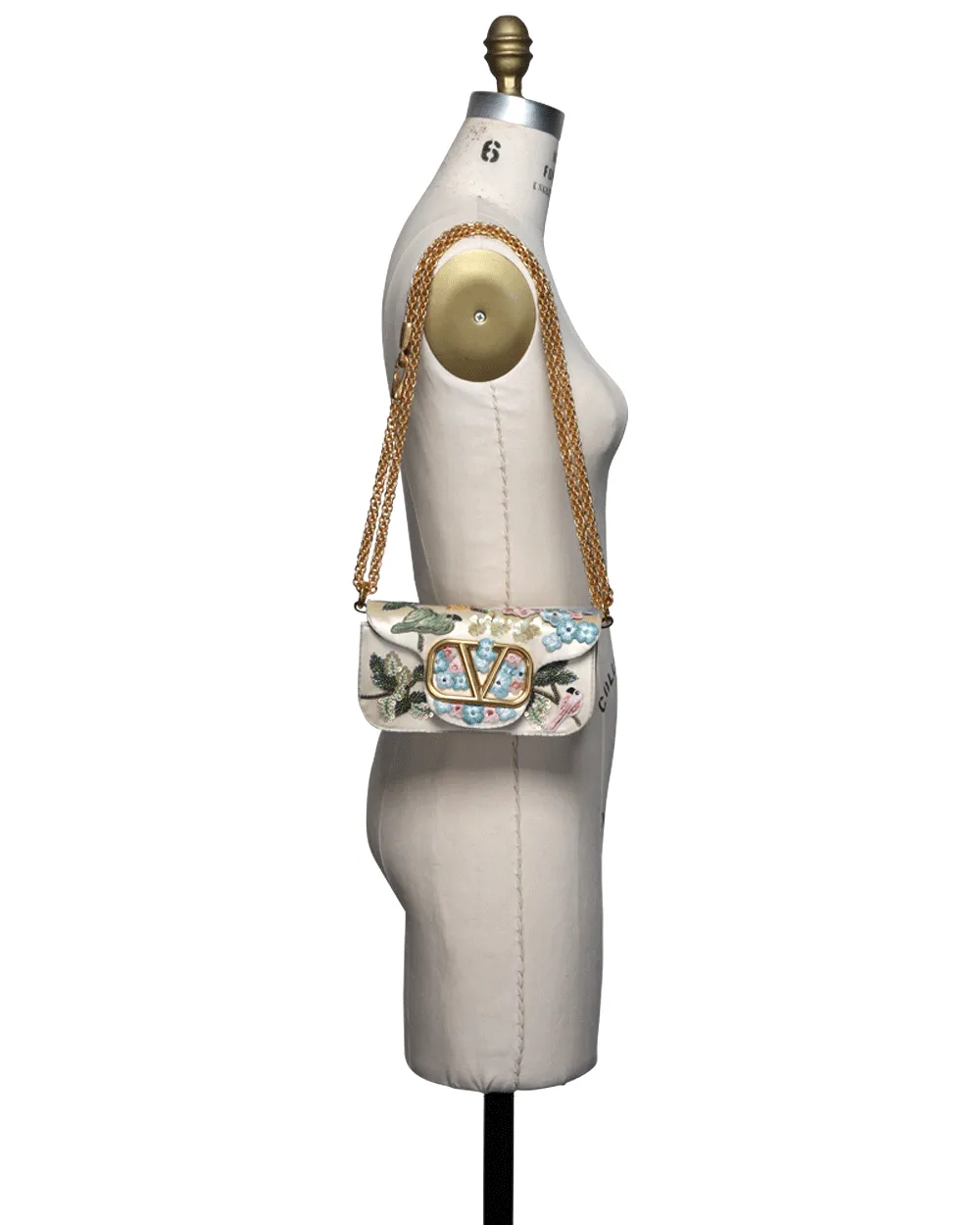 Small Loco Flower Bird Beaded Shoulder Bag in Light Ivory