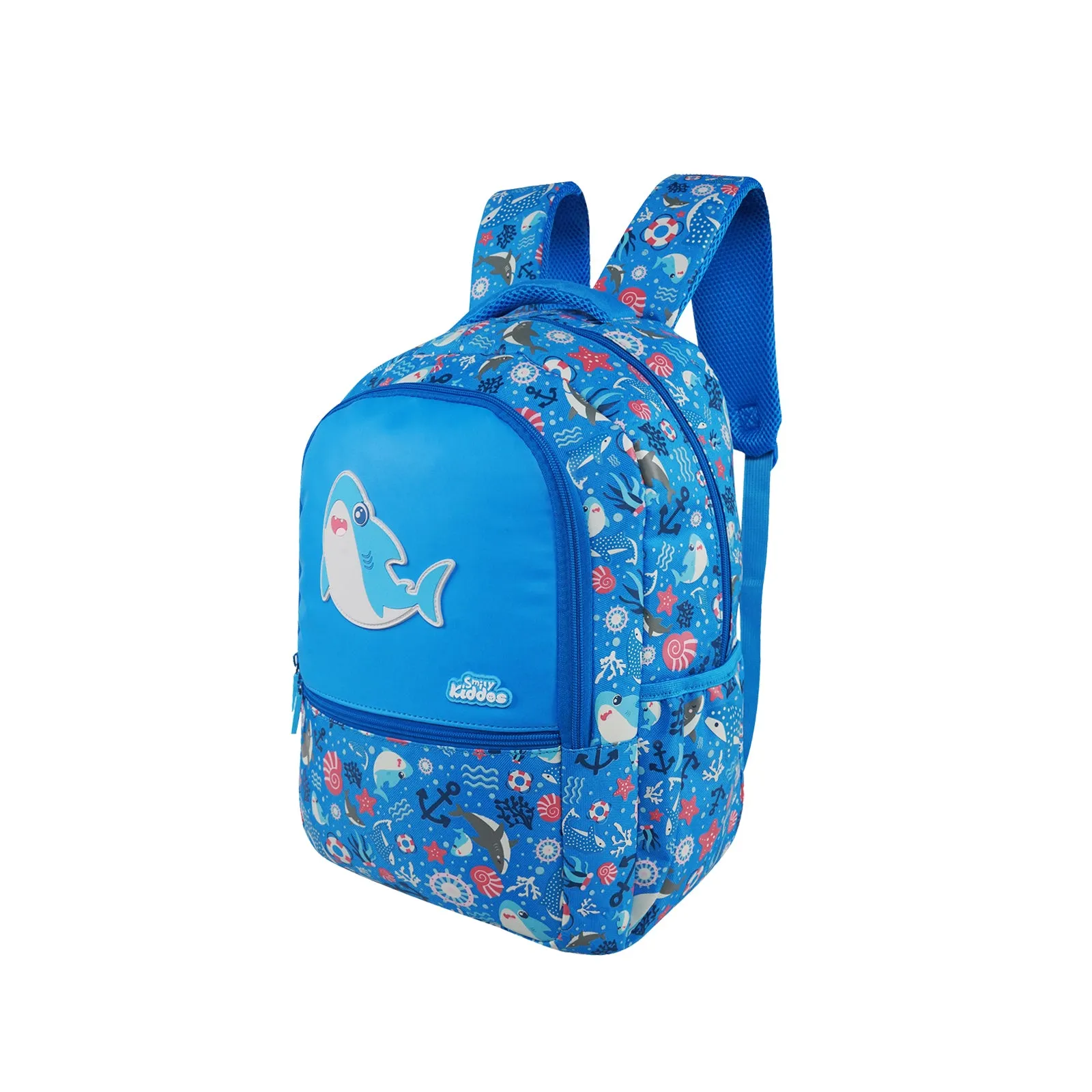 Smily Kiddos Baby Shark Backpack with SmilyTrack (16L) – Blue | Lightweight, Durable & Trackable School Bag for Kids (41 x 30 x 13 cm)
