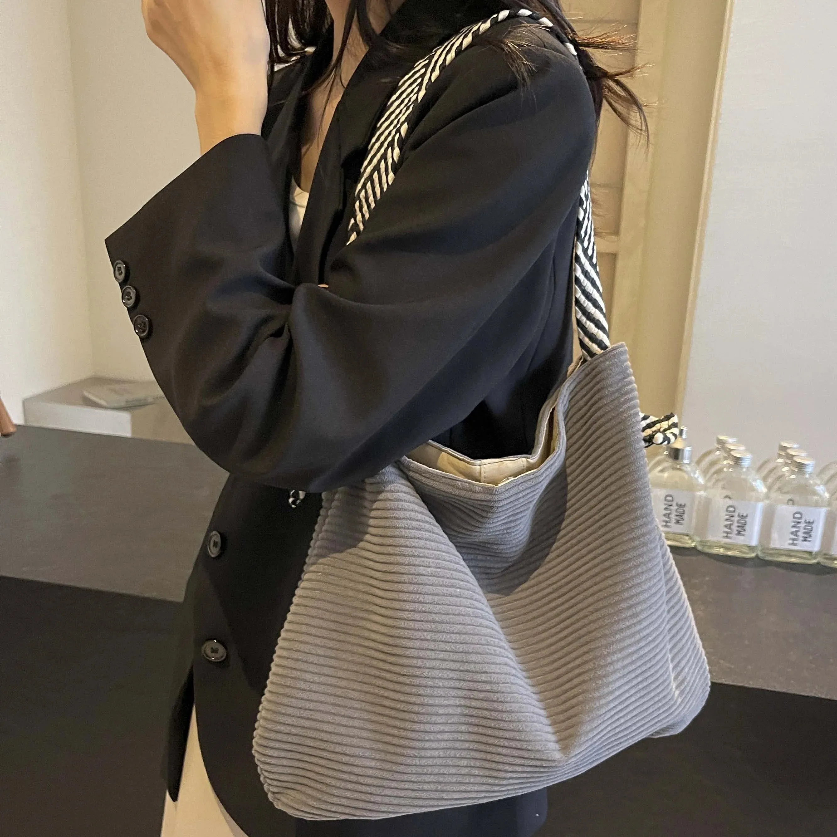 Soft Velvet Fabric Handbag with Wide Strap | Casual Everyday Style