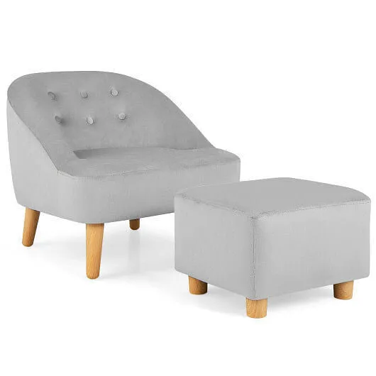 Soft Velvet Upholstered Kids Sofa Chair with Ottoman-Gray - Color: Gray