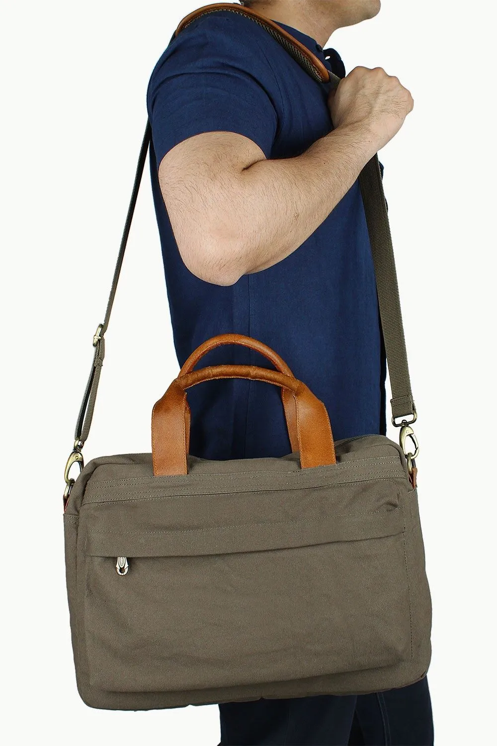 Solid Canvas Laptop Bag With Sling