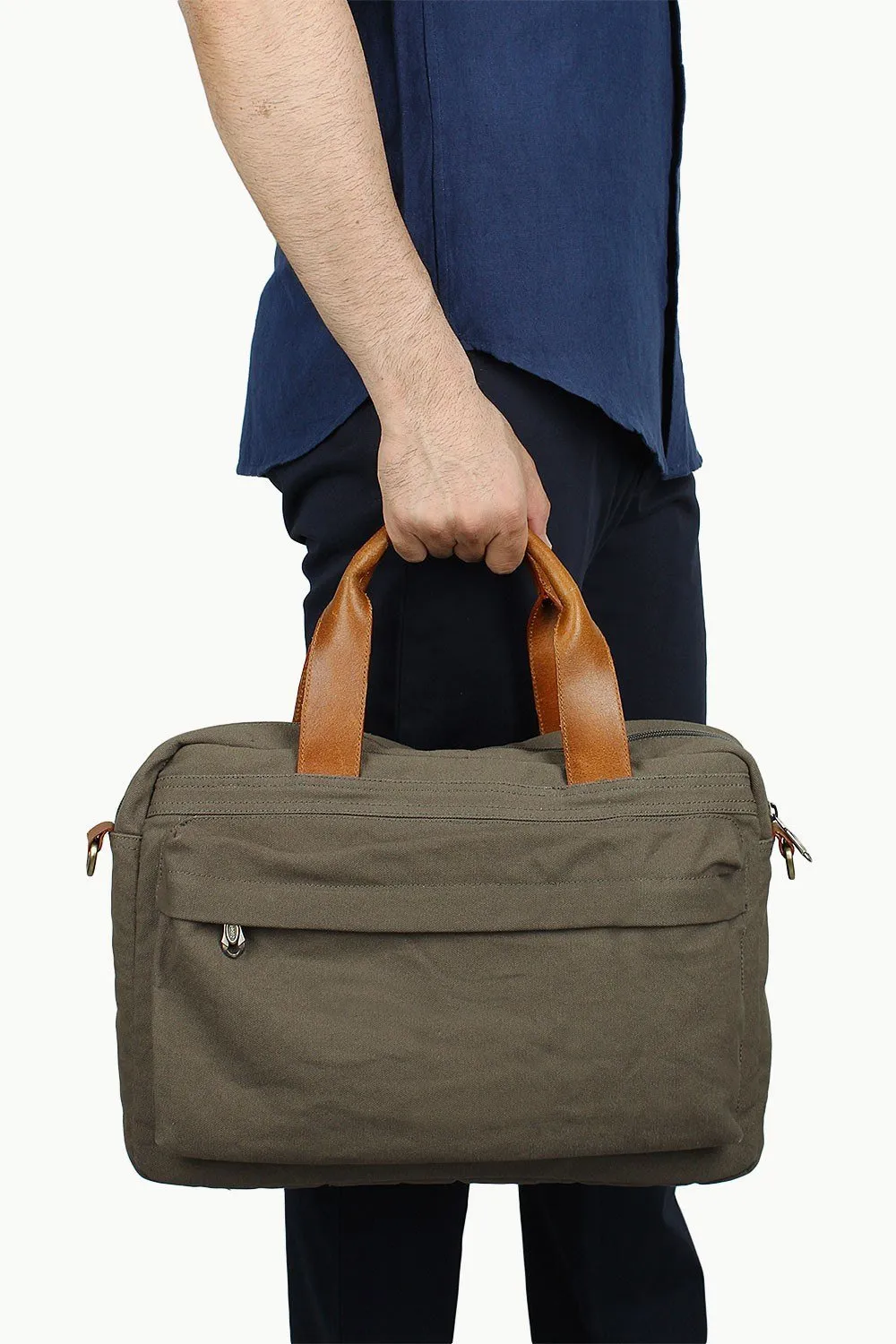 Solid Canvas Laptop Bag With Sling