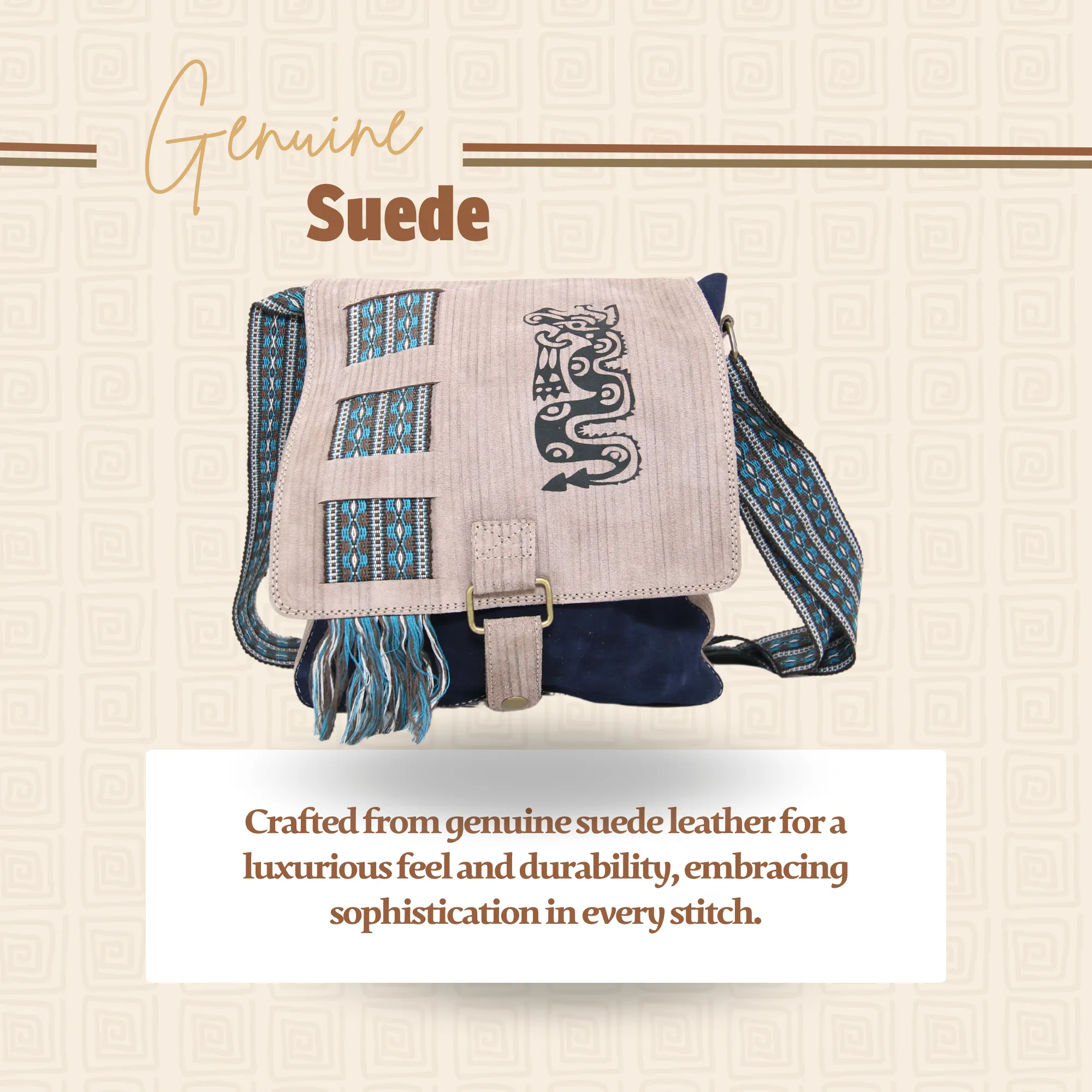 Suede Leather Bag w/ Dragon (Beige)