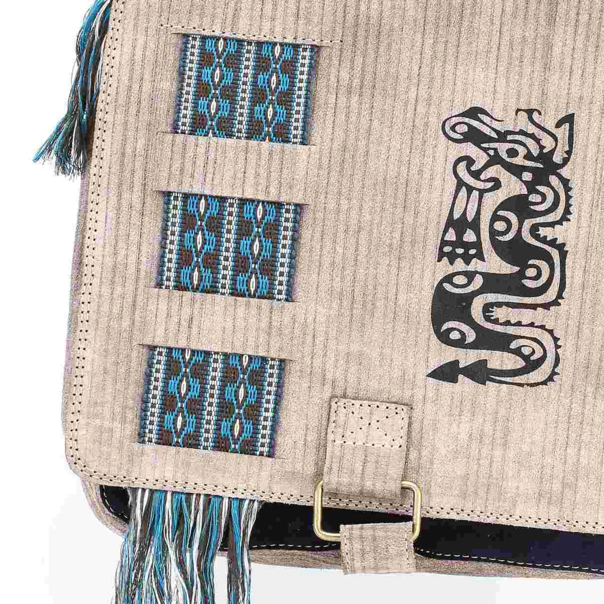 Suede Leather Bag w/ Dragon (Beige)