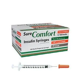 SureComfort U-100 Insulin Syringes - 29G 1cc 1/2" - BX 100