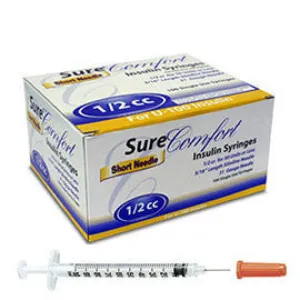 SureComfort U-100 Insulin Syringes Short Needle - 31G 1/2cc 5/16" - BX 100