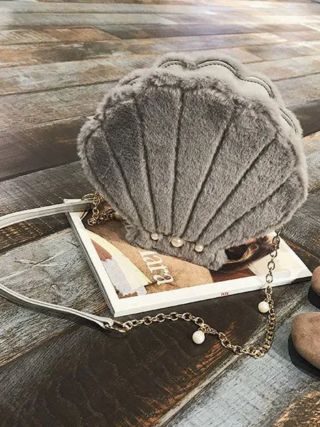 Sweet Lolita Bag Seashell Faux Fur Pearl Chain Pink Lolita Shoulder Bag