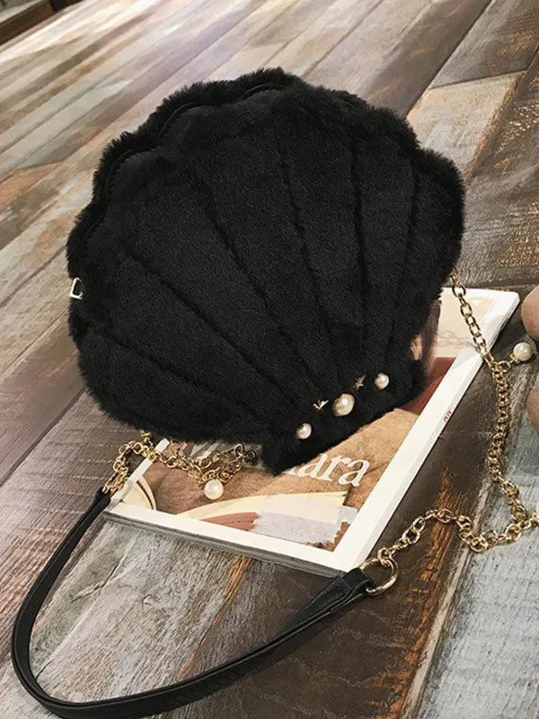 Sweet Lolita Bag Seashell Faux Fur Pearl Chain Pink Lolita Shoulder Bag