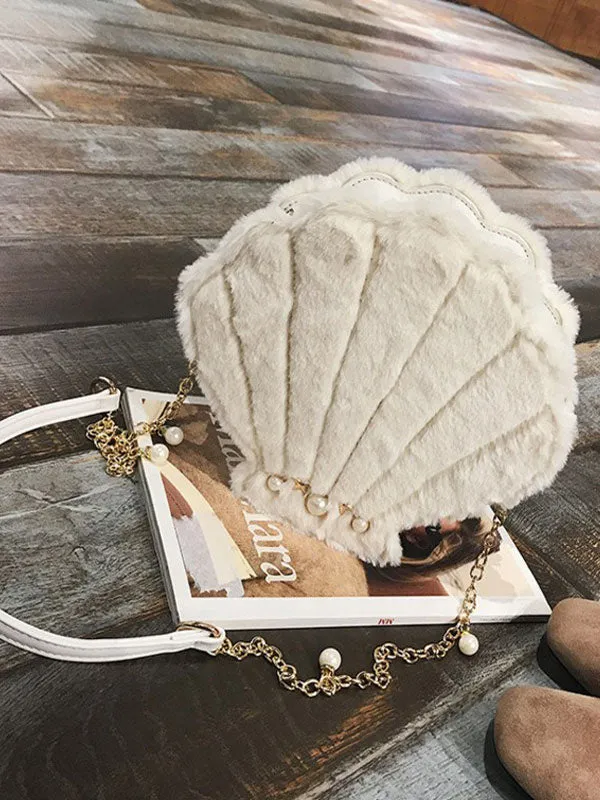 Sweet Lolita Bag Seashell Faux Fur Pearl Chain Pink Lolita Shoulder Bag