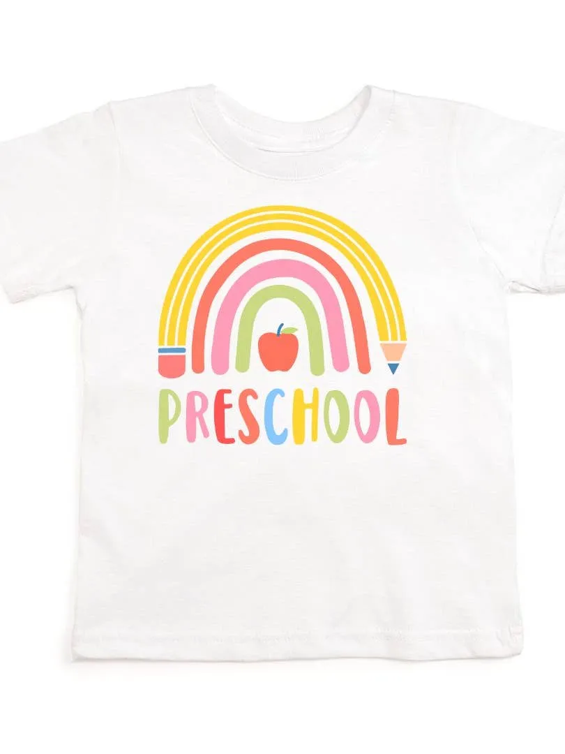 Sweet Wink School Days Back to School Short Sleeve Girls Tee Shirt in Preschool Pencil Rainbow