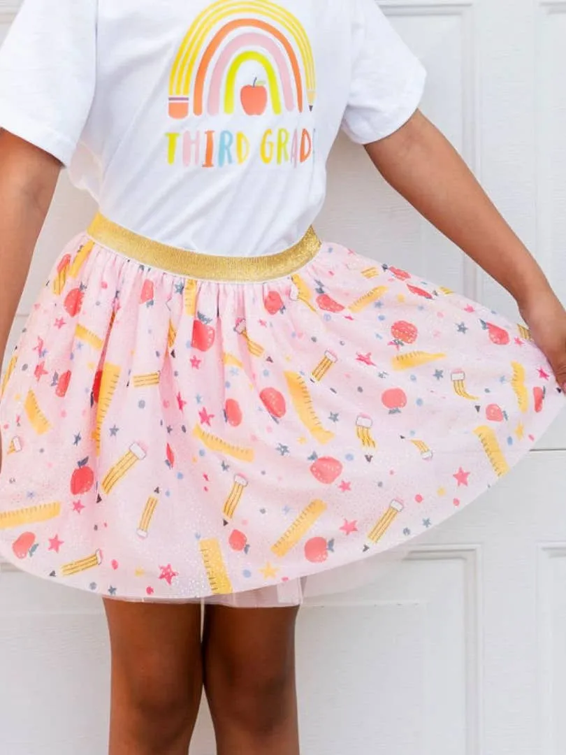 Sweet Wink School Days Back to School Short Sleeve Girls Tee Shirt in Preschool Pencil Rainbow