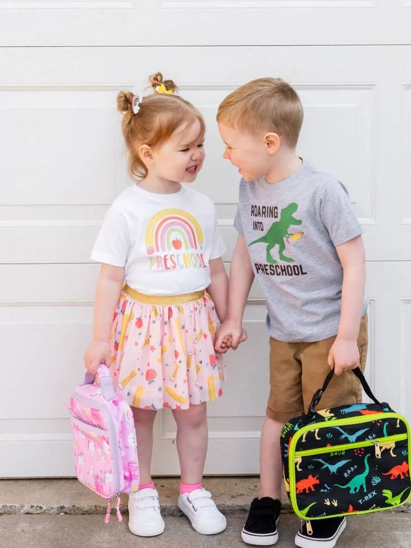 Sweet Wink School Days Back to School Short Sleeve Girls Tee Shirt in Preschool Pencil Rainbow