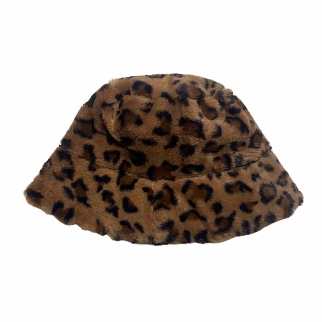 TEENAGE LEOPARD FAUX FUR BUCKET HAT
