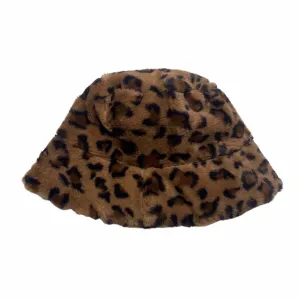 TEENAGE LEOPARD FAUX FUR BUCKET HAT