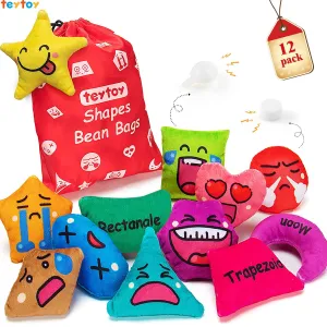 teytoy Shapes Beanbags Toy Learn Shapes and Expressions Squeaky and Rattle Preschool Educational and Learning Activities Geometric Sensory Toys for Kids Toddlers Toss Game (12 Pack)