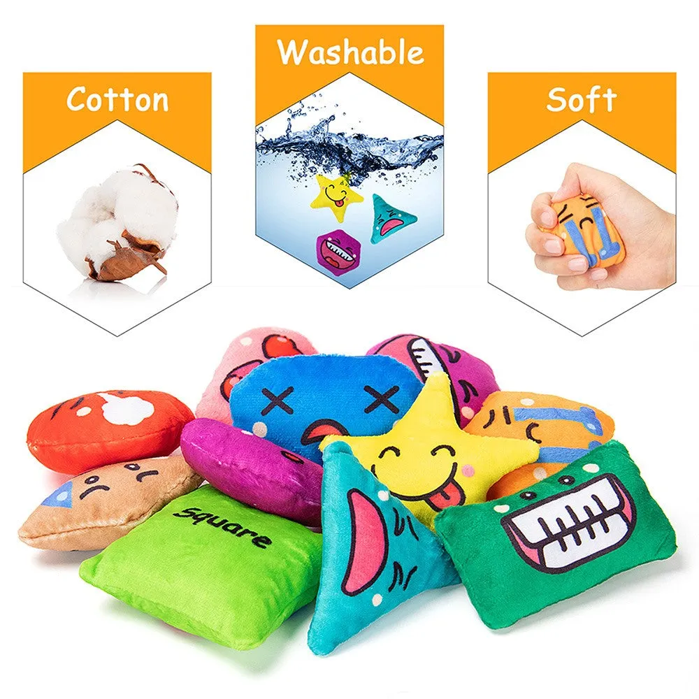 teytoy Shapes Beanbags Toy Learn Shapes and Expressions Squeaky and Rattle Preschool Educational and Learning Activities Geometric Sensory Toys for Kids Toddlers Toss Game (12 Pack)