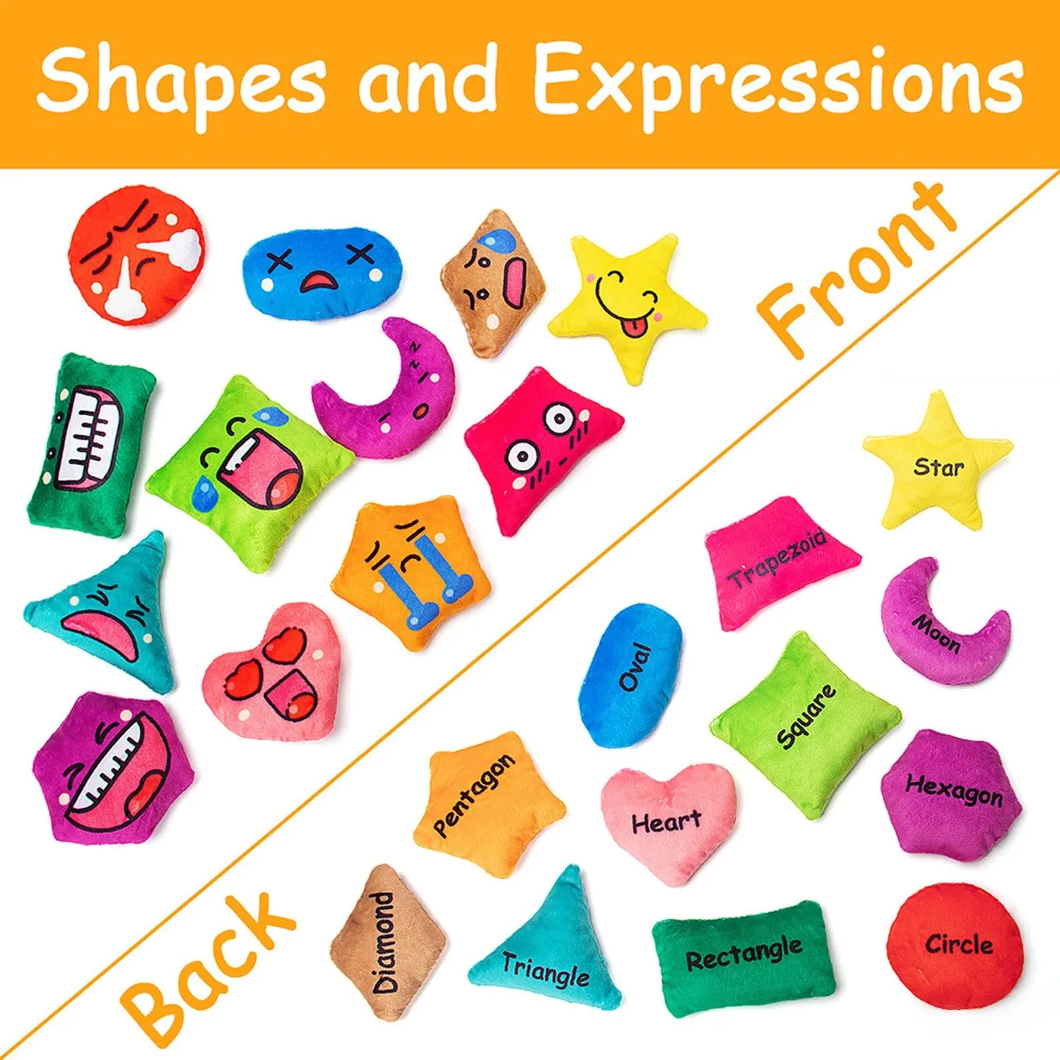 teytoy Shapes Beanbags Toy Learn Shapes and Expressions Squeaky and Rattle Preschool Educational and Learning Activities Geometric Sensory Toys for Kids Toddlers Toss Game (12 Pack)