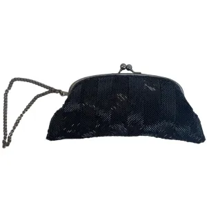 The Limited Women's Black Beaded Wristlet Clutch Handbag Sz S