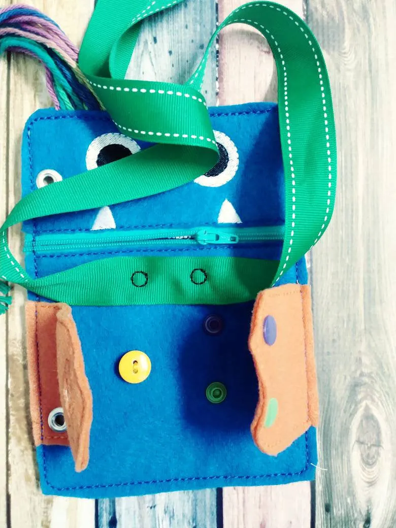 Toddler quiet book page - Monster book page - monster closure page - learn to tie - learn to zip - learn to button - learn to snap - braid