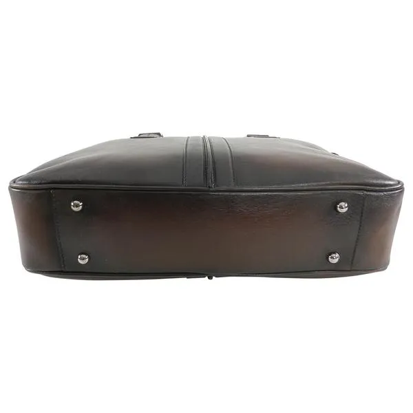 Tods Dark Brown Leather Zippered Briefcase Portfolio Bag