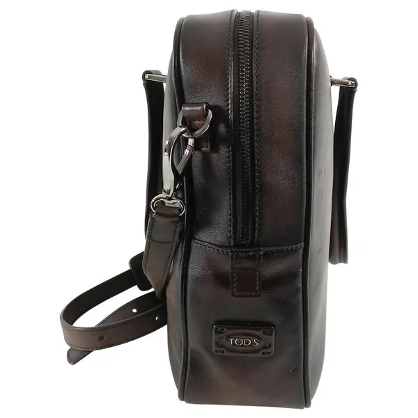 Tods Dark Brown Leather Zippered Briefcase Portfolio Bag