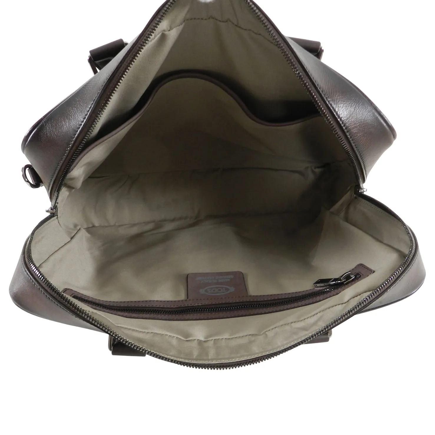 Tods Dark Brown Leather Zippered Briefcase Portfolio Bag
