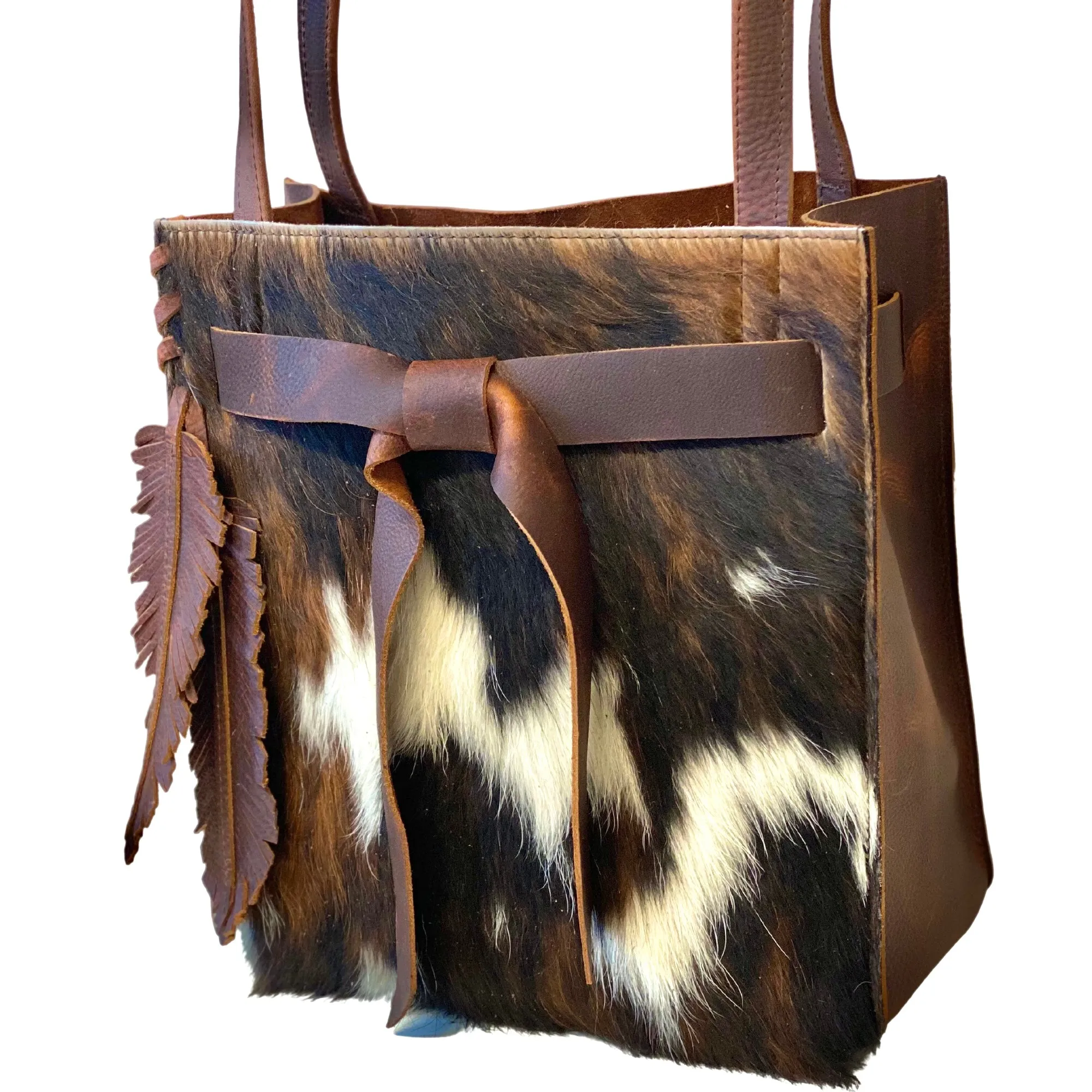 Tricolor cowhide bag with ties