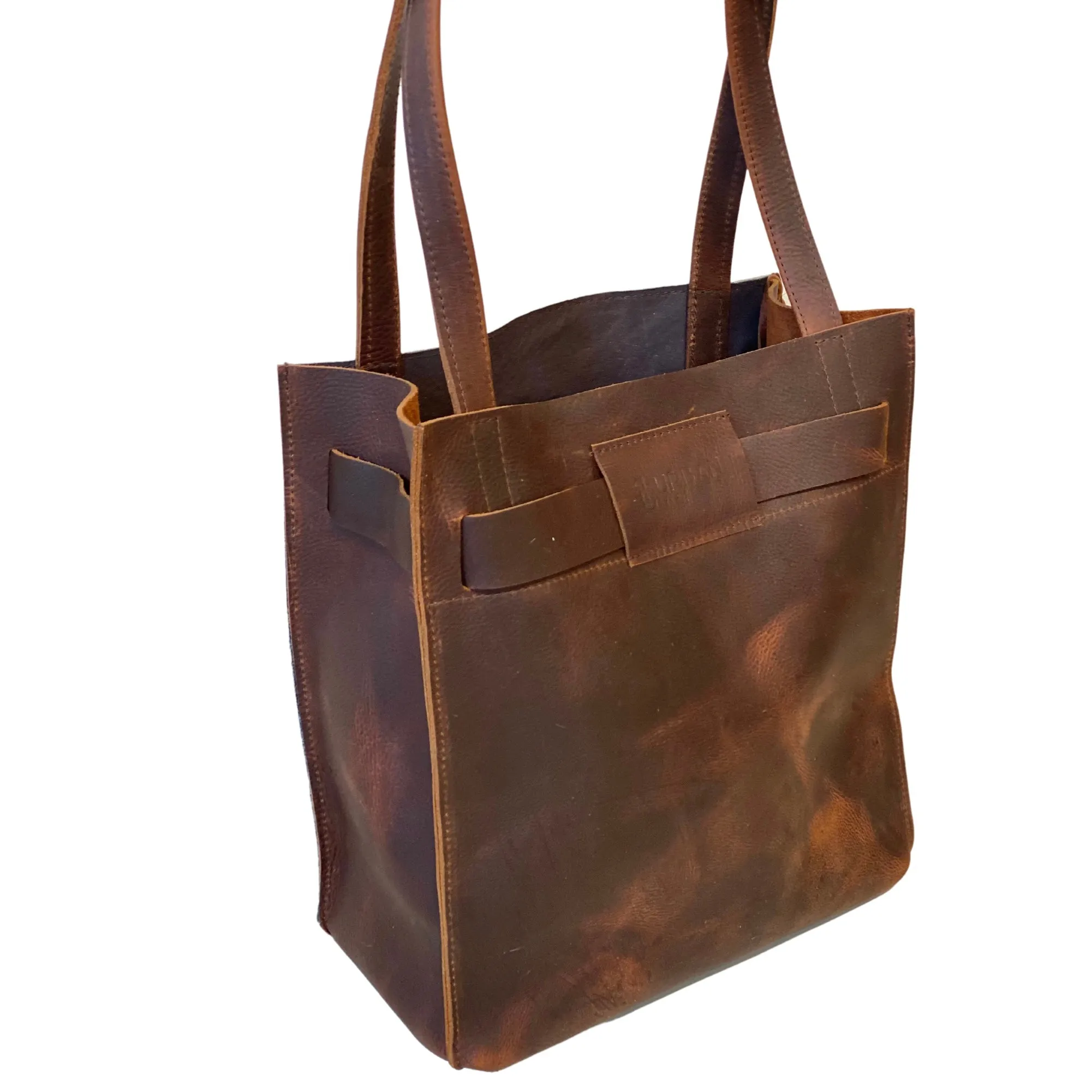 Tricolor cowhide bag with ties