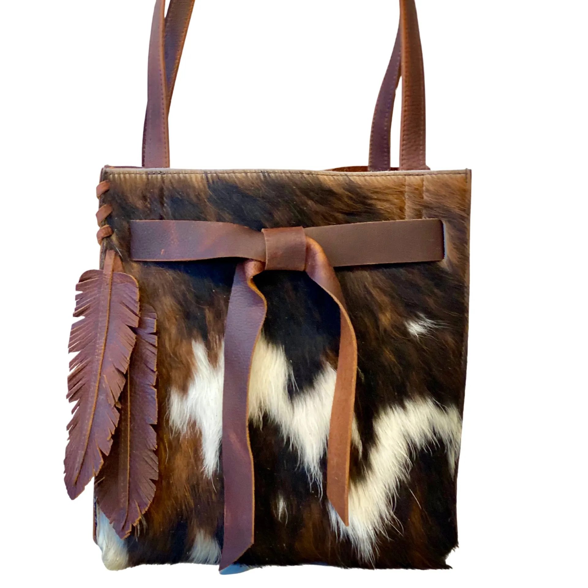 Tricolor cowhide bag with ties