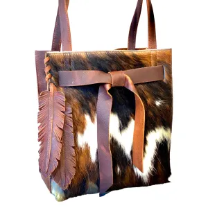 Tricolor cowhide bag with ties
