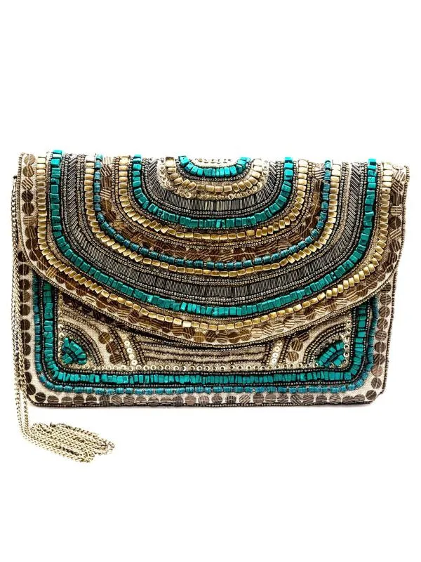 Turquoise and Gold Crossbody Handbag