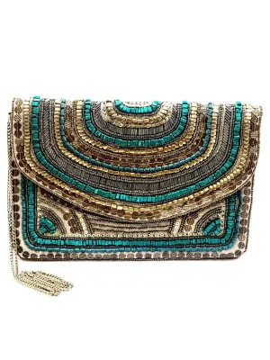 Turquoise and Gold Crossbody Handbag