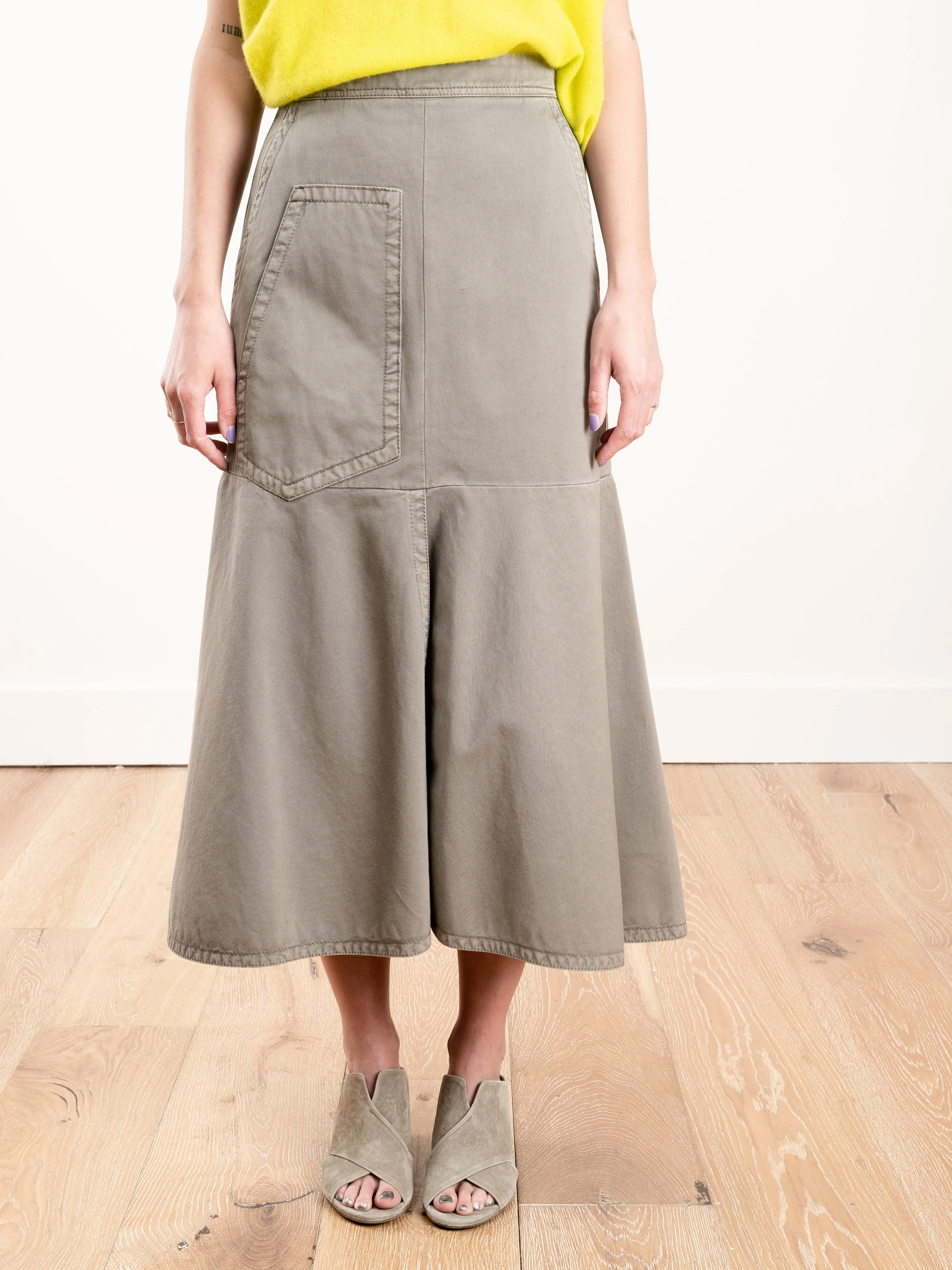 twill long skirt - dark stone
