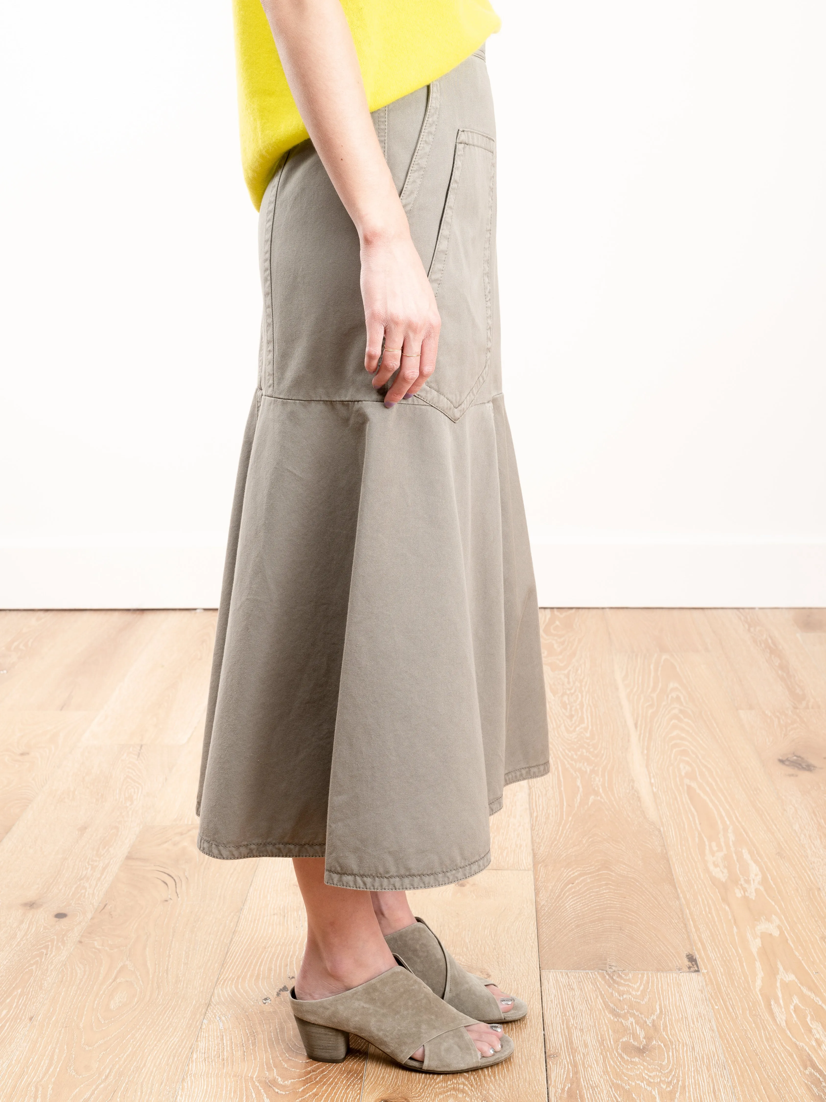 twill long skirt - dark stone