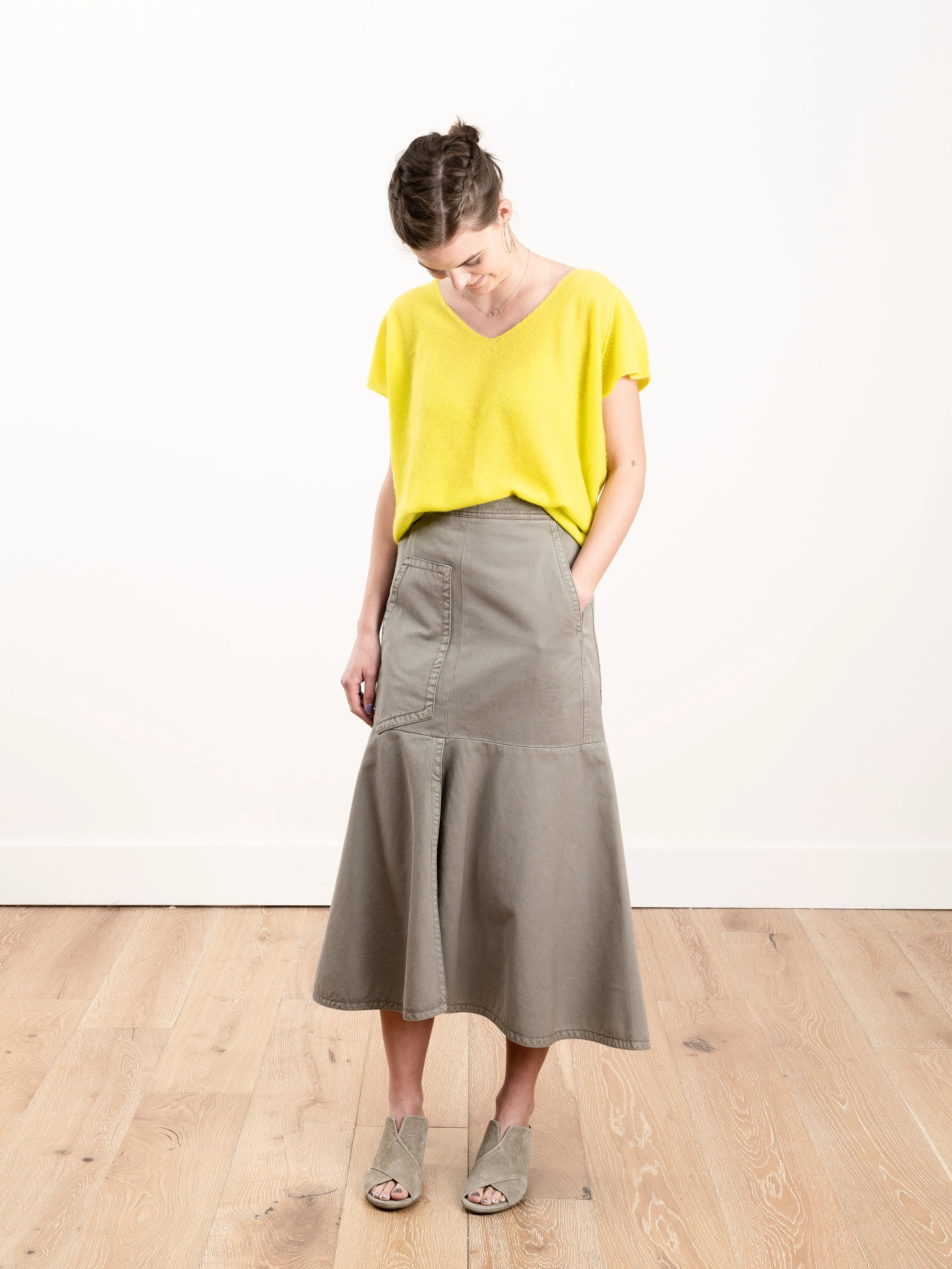 twill long skirt - dark stone