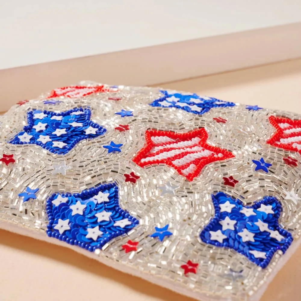 USA Stars Beaded Coin Purse