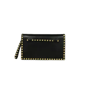 Valentino Black Leather Rockstud Wristlet Clutch