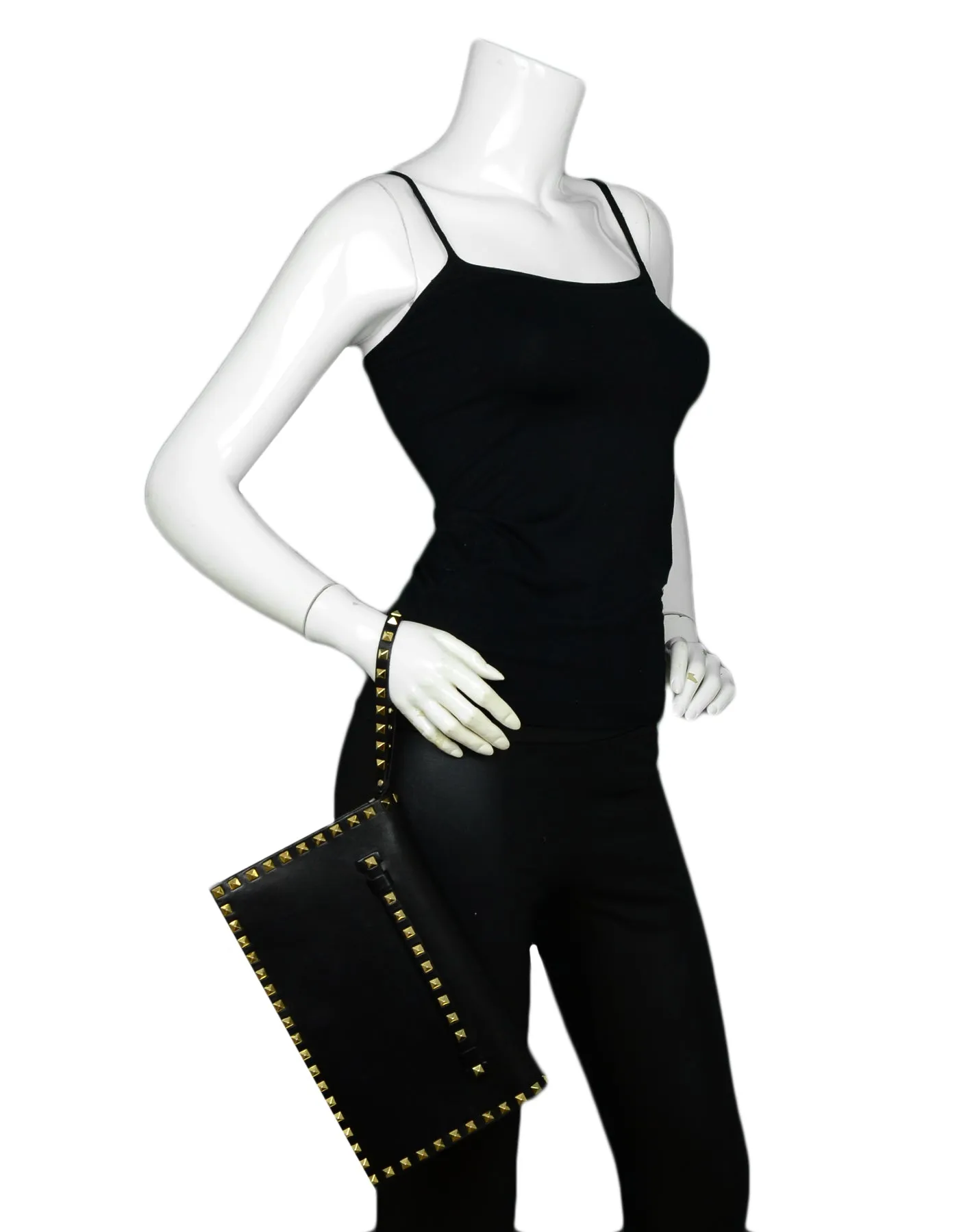 Valentino Black Leather Rockstud Wristlet Clutch