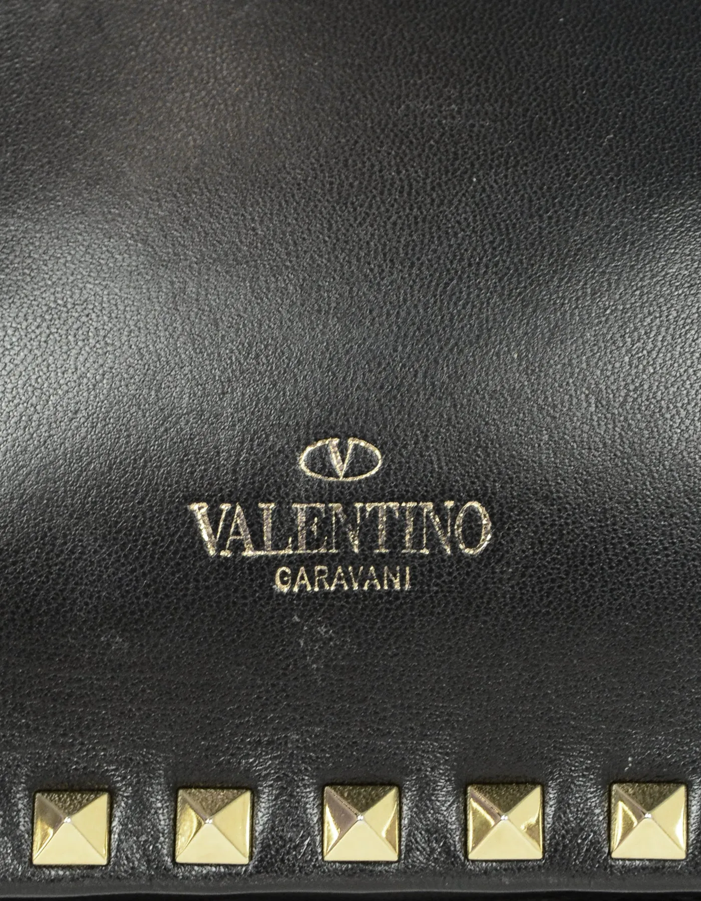 Valentino Black Leather Rockstud Wristlet Clutch
