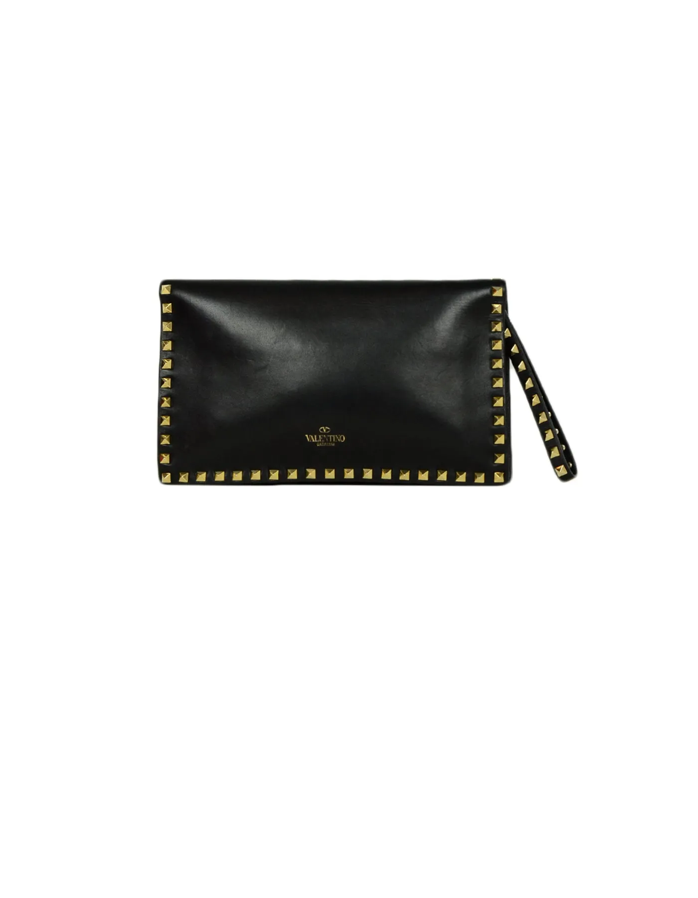 Valentino Black Leather Rockstud Wristlet Clutch