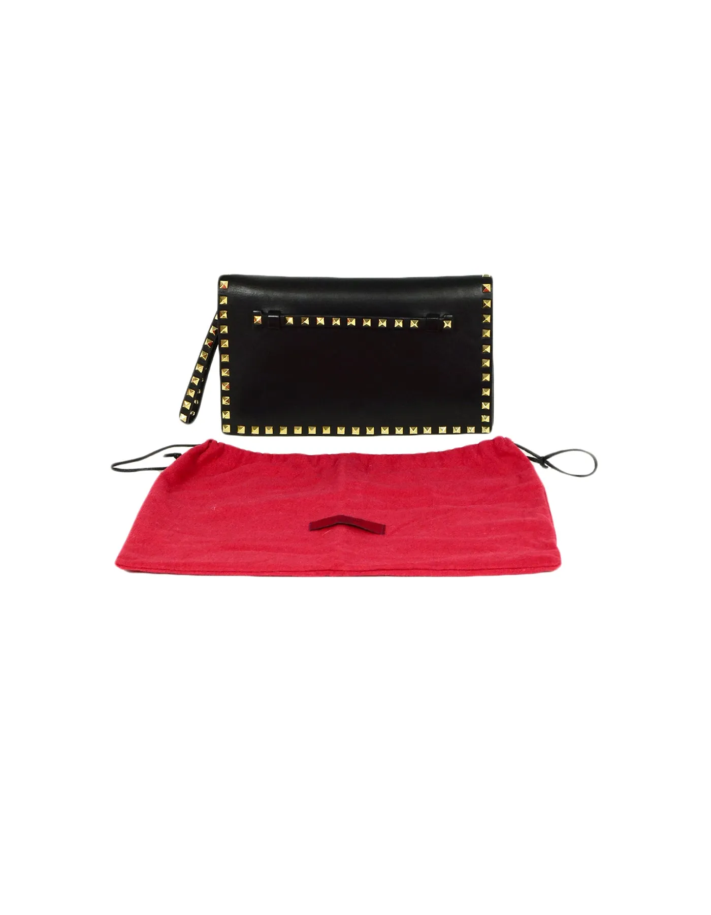 Valentino Black Leather Rockstud Wristlet Clutch
