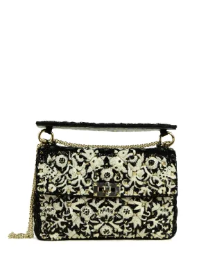 Valentino Black/White Lace & Beaded Medium Rockstud Spike Bag