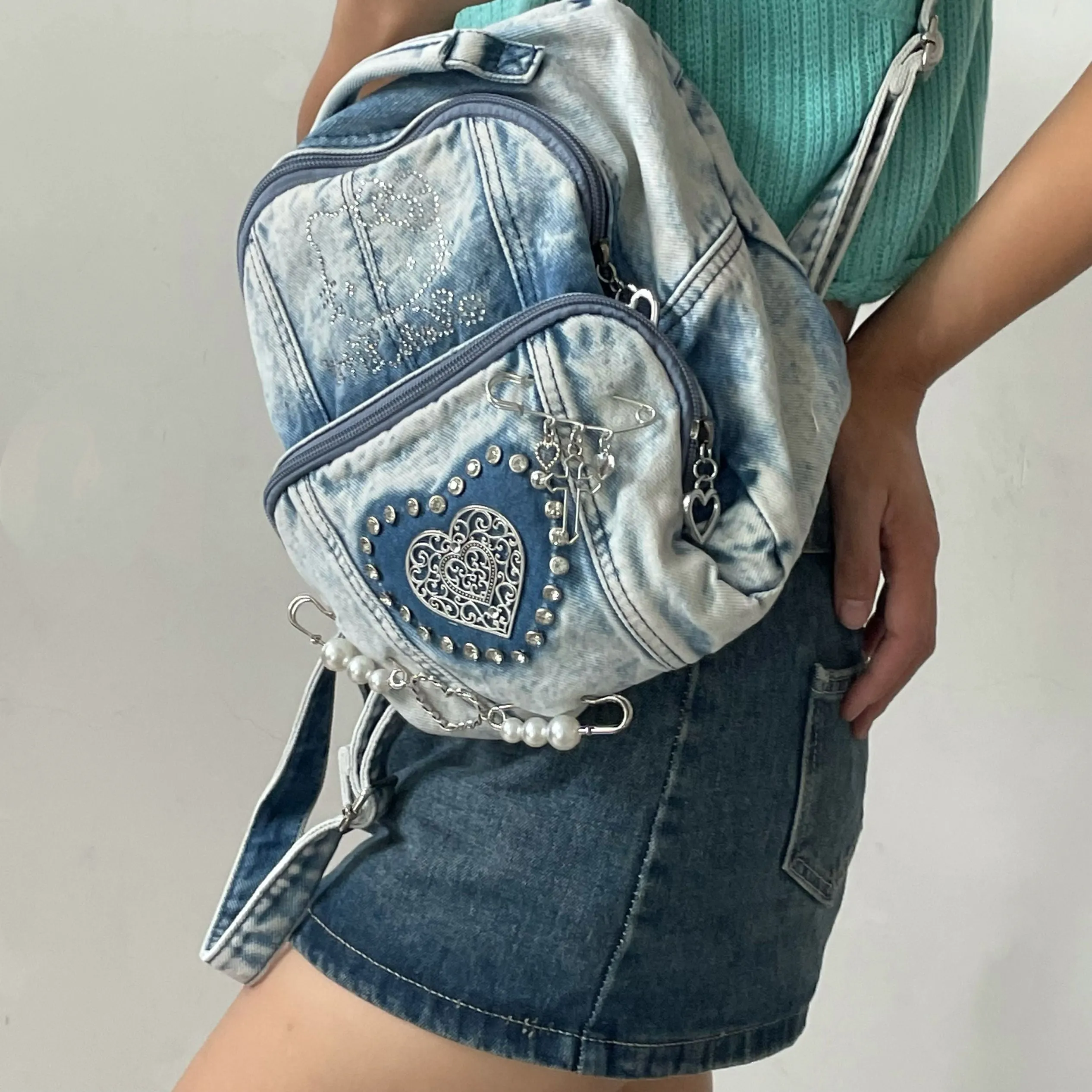 vintage denim backpack  KF21603